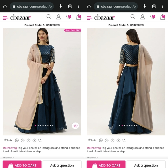 Cbazaar blue layered handkerchief lehenga, pink dupatta, size 16-18 or XL-2X - Picture 2 of 6